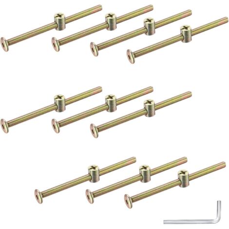 [JAMAIS UTILISÉ]M6 Kit de 10 Pcs Vis à Bois, Vis à Tête Cylindrique Fraisée Plate Six Pans Vis Ecrous, Fixation de Boulon pour Tete de Lit, Chaise Bureau Enfant, avec Une Clé-INHHUB (1/5)