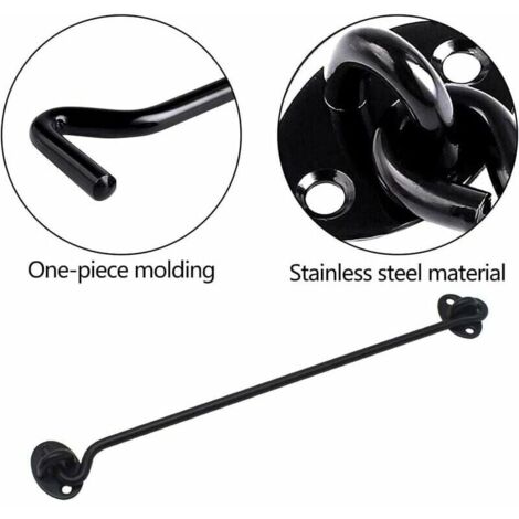 INHHUB Crochet Cabine, 4 Pièces 12 Pouces Crochet Fenêtre En Acier Inydable épais Massif Crochet œillet Avec Montage Des Vis Pour Porte De Grange, Salle De Bain Fenêtre Porte Coulissante (Noir)-INHHUB