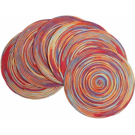 Set de Table PP Tressé Lot de 6 Set de Table Rond Lavable Résistantes à la Chaleur Antidérapant 15''/38cm (1/4)
