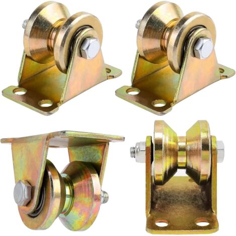 [JAMAIS UTILISÉ]INHHUB 4 Pcs Roue gorge V, roues pour portail coulissant 50mm, roues en acier avec rainure en V, pour portail coulissant, porte d'usine, porte d'allée, capacité de charge 300kg par rou