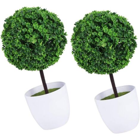 2 Pcs Topiaire Boule Artificielle, Plantes Vertes Simulées en Pot pour Décoration de Jardin et Maison (1/4)