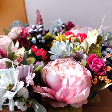SUREH Couronne de pivoine artificielle en soie avec feuilles SUREH Couronne de pivoine artificielle en soie avec feuilles