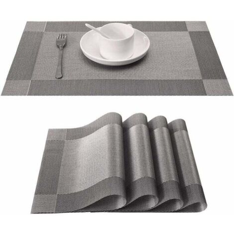 Lot de 10 Sets de Table tressé en PVC antidérapant Lavable pour Salle à Manger Set de Table gris 45cm30cm (1/4)