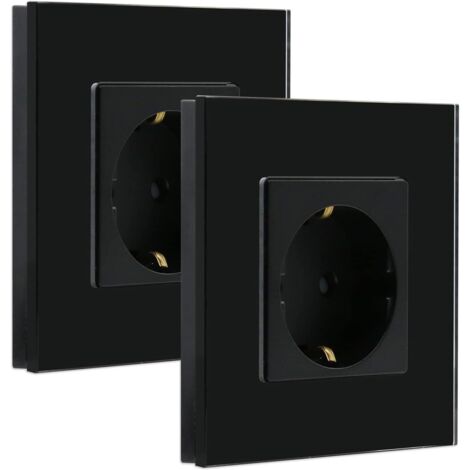 Prise, prise encastrée à 1 compartiment, prise murale en verre cristal noir, prise de contact de protection 16A 86mm (lot de 2) (1/5)