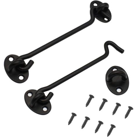 2pcs Crochet de Cabine Noir 10 Pouces, Verrous et Boulons en Acier Inoxydable avec Vis pour Portes et Fenêtres (1/4)