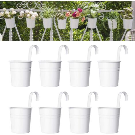 8 Pcs Pots de Fleurs Suspendus en Fer, Jardinières pour Balustrade et Clôture, Blanc, 4 Pouces (1/4)