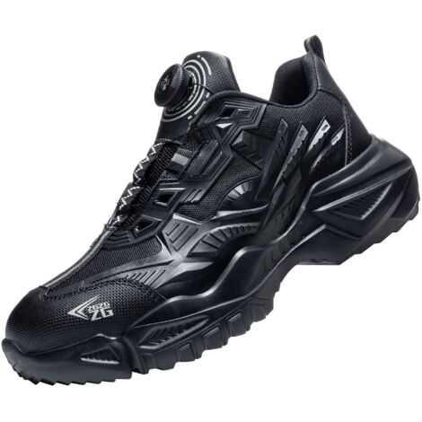 Chaussures de protection du travail pour hommes, anti-écrasement et anti-crevaison, chaussures de sécurité paresseuses légères d'été pour hommes, boucle rotative, sans lacets Chaussures de travail 41 (1/5)