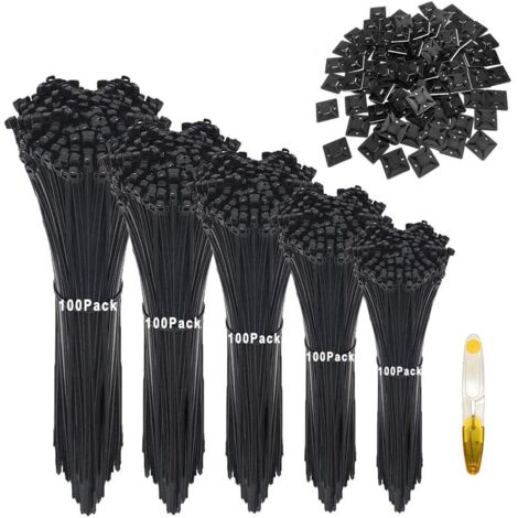 100 Attaches De Câble Murales Autobloquantes - 100mm, Avec Embases Adhésives Et Vis, Nylon, Pour Organisation Câbles électriques
