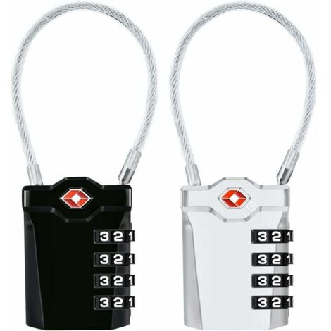 Cadenas à Bagages TSA, Lot de 2, Cadenas à Combinaison 4 Chiffres pour Valise et Sacoche (Noir + Argent) (1/4)