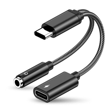 [JAMAIS UTILISÉ]Adaptateur Casque USB C vers Jack 3.5mm, 2 en 1 Type C Audio Charge Adaptateur Câble, Adaptateur Câble Audio Écouteur Tressé Type C pour Samsung Galaxy S23/S22/S21, Huawei P40