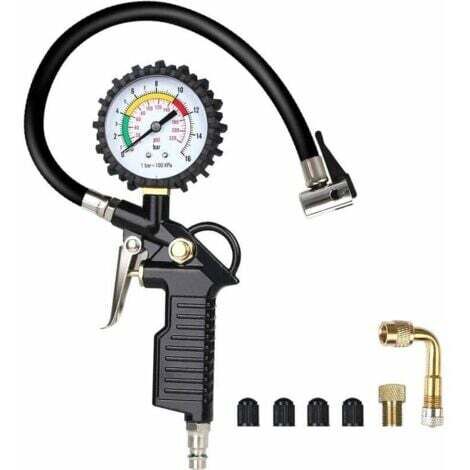 Manometre Pression Pneu, Numérique Manomètre Pneu, Pistolet de Gonflage Manomètre Avec 4 Bouchons de Valve//un Adaptateur de Buse à Air Français//une Tige de Rallonge en Métal de 90 Degrés--INHHUB