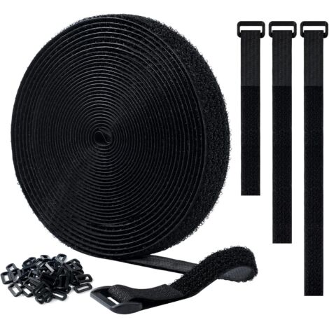 Attache Câble Réglables, 10mx20mm Cable Bande Auto-Adhésives Réutilisables + 50 Boucles, Sangle Réutilisable Câble Management Facile à Couper Organisateur de Fil Multi-usages pour Bureau, Maison