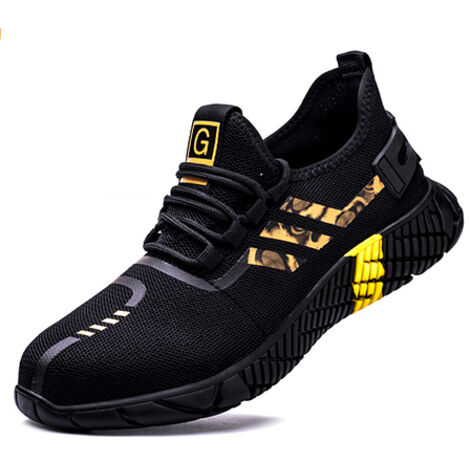 Chaussures de Securité Légère Chaussure de Chantier Protection Embout en Acier Respirantes Antidérapantes Baskets de Sécurité Chaussures de Travail Homme Femme Unisexe Taille 45 Eu, Jaune