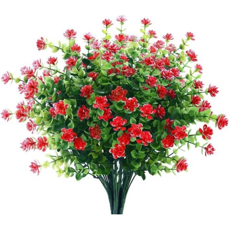 6 Paquets de Fleurs Artificielles Résistantes aux UV, Décoration en Plastique pour Jardin et Fenêtre (Rouge) (1/4)