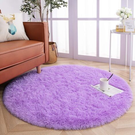 Tapis ronds moelleux pour chambre à coucher et salon Shaggy Cute Circle Nursery Tapis pour enfants Chambre de bébé et dortoir Filles 4 pieds Fuzzy Decor Tapis rond Bleu (1/5)