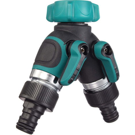 Répartiteur de tuyau d'arrosage robuste connecteur en Y 2 voies, connecteur de tuyau double valve en Y prise caoutchoutée confortable tuyau d'eau de jardin robinet à boisseau sphérique prise facile (1/5)
