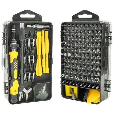 Tournevis de précision 115 en 1 pour kit de réparation magnétique de téléphone, mini tournevis magnétique pour iPhone Xiaomi Lunettes Montre Jeu de tournevis Jaune (1/5)