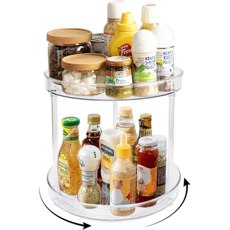 plateau tournant carrousel à épices, [rotation à 360 °] Support de stockage d'épices à 2 niveaux, Support à épices en PET, Support de stockage pour cuisine, réfrigérateur, articles de chambre, transpa (1/5)