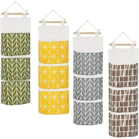 Sac de Rangement Suspendu en Tissu de Lin, 3 Poches Imperméables, Pour Mur, Porte et Penderie, 4 Couleurs (1/4)