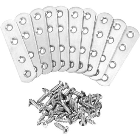 10pcs Supports de Fixation en Acier Inoxydable, Équerres Plaquées avec 40 Vis pour Meubles (1/4)