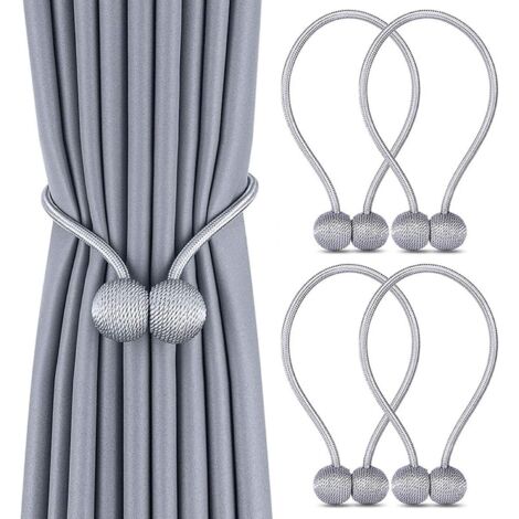 Lot de 4 Embrasses de Rideaux, Embrasses Rideau Aimantée Tressage Magnétiques Rideaux Boucle pour Décoration de Bureau Maison(Gris)