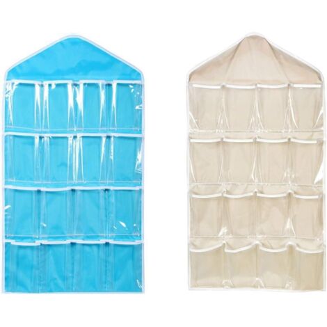2 Ensembles de Colonne de Rangement Suspendue, 16 Poches pour Chaussures et Bijoux, Gris/Bleu (1/4)