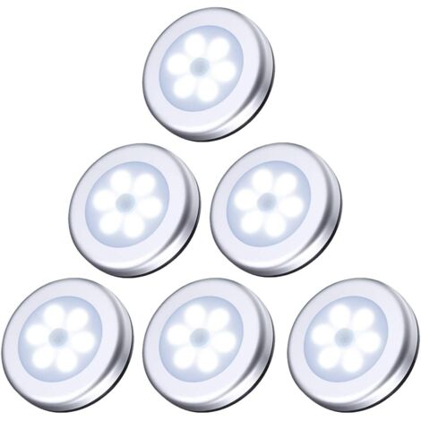 Veilleuse avec détecteur de mouvement, détecteur de mouvement à 6 LED, capteur d'éclairage LED marche/arrêt automatique, lumière blanche, éclairage d'armoire à piles, éclairage d'armoire pour couloir, (1/5)