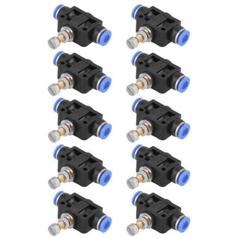 10 pcs Tuyau Papillon Push-in, Régulateur de Vitesse, Valve de Contrôle Pneumatique, Raccord Rapide 6mm (1/4)