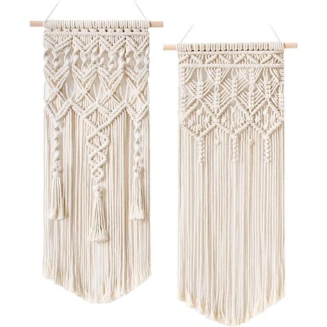 2 Pcs Tenture Murale Macramé, Décor Boho Chic Géométrique pour Appartement ou Dortoir, 71cm x 33cm (1/4)
