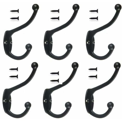 6pcs Rétro Crochet Patère Porte Manteau Mural Vintage Crochet de Porte Métal pour Salle de Bain Cuisine Chambre Entrée - Noir - Noir (1/5)