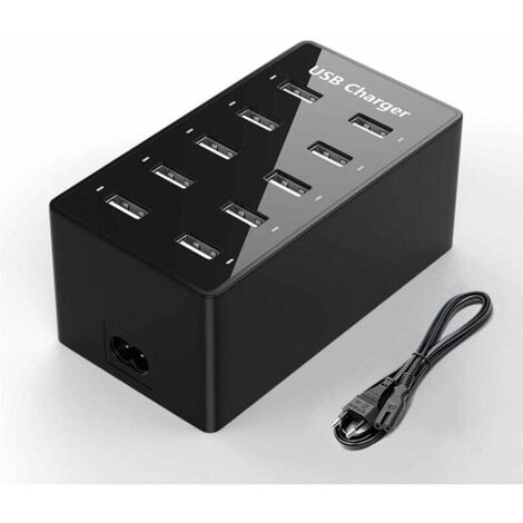 Station de charge USB, concentrateur de charge USB 50 W à 10 ports, chargeur USB multi-ports avec détection intelligente, compatible avec iPhone, Galaxy, tablette iPad et autres appareils de charge US (1/5)