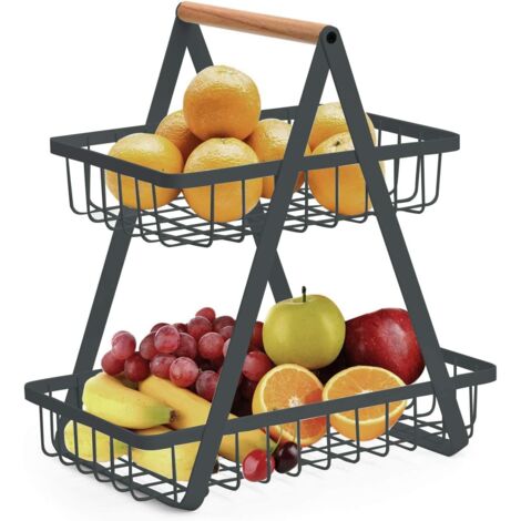 Corbeille à Fruits à 2 Niveaux - Panier à Légumes Panier à Pain - Gris Foncé (1/5)
