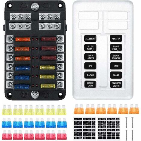 [JAMAIS UTILISÉ]INHHUB Porte à Fusible à Larme de 12 Voies, Boîte à Fusibles avec 24 Fusibles 12 Voyants LED Couvercle de Protection pour Voiture Bateau Camping-car
