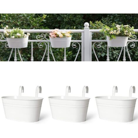 Lot de 3 Pots de Fleurs Suspendus en Fer pour Clôture, Décoration de Maison avec Crochets Détachables, Blanc (1/4)