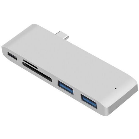 Adaptateur MacBook USB C Hub, Adaptateur Hub Type C Slim Aluminium Thunderbolt 3 Adaptateur Dock, Argent (1/3)