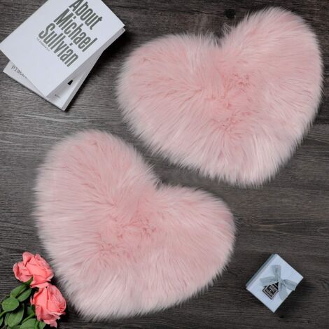 2 Pièces Tapis Moelleux en Fausse Peau de Mouton, Tapis en Forme de Cœur pour Salon et Chambre, 12 x 16 Pouces, Rose (1/4)