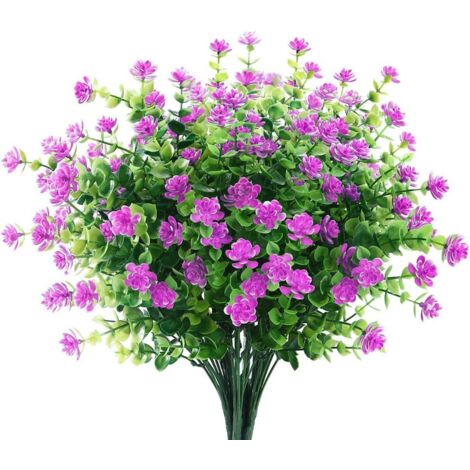 6 Paquets de Fleurs Artificielles Résistantes aux UV, Décoration en Plastique pour Jardin et Fenêtre (Rose) (1/4)