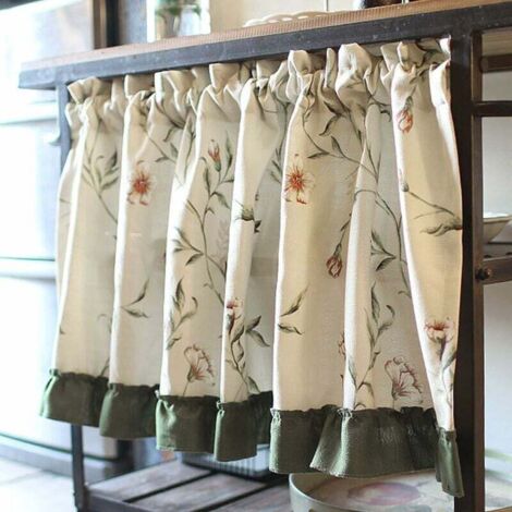 Coton lin brise-vent rideau motif Floral court rideau petite fenêtre décoration pour placard café 130x60cm
