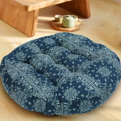Coussin de Méditation Rond en Mousse Dure, Oreiller de Sol de Méditation, Oreillers de Yoga, Grands Oreillers, Coussins de Siège pour Tatami D' intérieur, Cheminée, Salon(lac bleu
