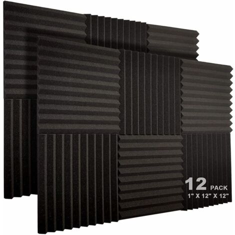 Lot de 12 panneaux acoustiques 10 fentes 2,5 x 30,5 x 30,5 cm Studio Acoustic Foam Wedges Insonorisation Haute densité Panneaux résistants au feu (Noir) (1/5)