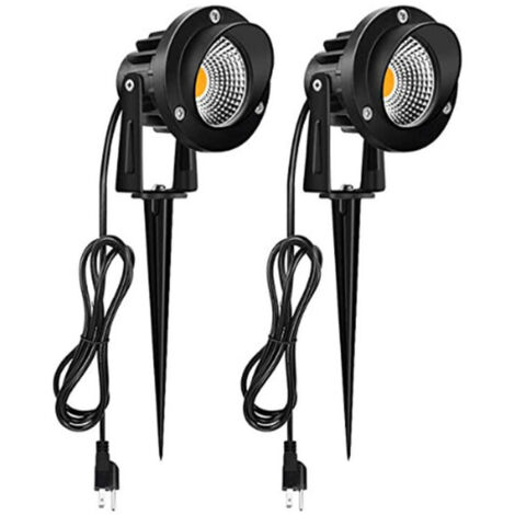 Spot led exterieur LED 7W 220V puce COB, Lampe de jardin led encastrable, lampe d'extérieur à piquer lumière blanc chaud 3000K polyvalente pour allées, plantes, balcon et terrasse lot de 2 (1/3)