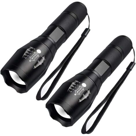 Mini lampe de poche LED - Lampe de poche LED militaire pour enfants, zoomable, 5 modes d'éclairage réglable, super lumineux 1000 lumens, antichoc, antidérapant [Lot de 2] (1/5)