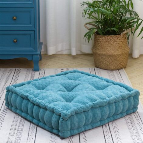 Pouf Oreiller De Sol Carré Oreiller De Sol Chenille Oreiller De Méditation Épais Tuft Oreillers Pour Salon Yoga Chambre Canapé Turquoise 19x19x4