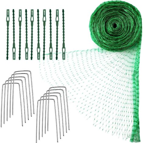 4m x 10m Filet de protection contre les oiseaux Filet pour plantes de jardin Filet pour arbres fruitiers avec attaches de câble et piquets de jardin en forme de U (Vert) (1/5)