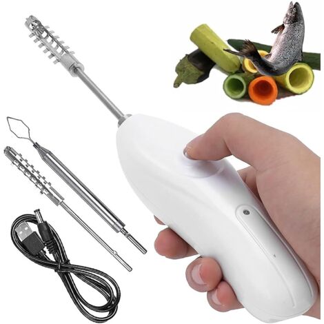 Évideur De Légumes sans Fil, 30 W, Électrique, avec 2 Têtes De Coupe, Rechargeable en Acier Inoxydable, 1 Bouton D'utilisation, pour Fruits, Poissons, Courgettes, Concombres