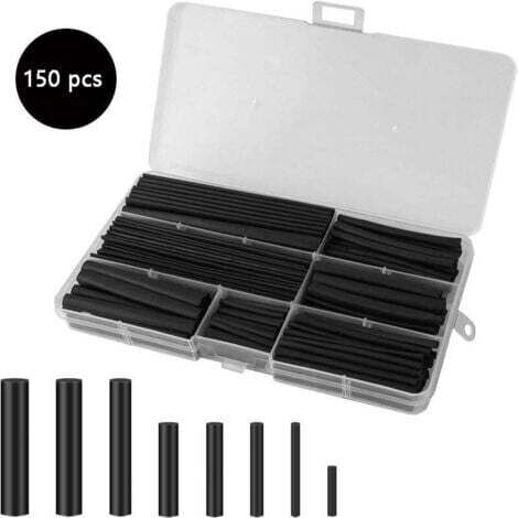 Kit de 150 Gaines Thermorétractables Noires - Pour Réparation de Câbles Électriques, Voiture et Systèmes Hydroélectriques - Tubes Rétractables Isolants