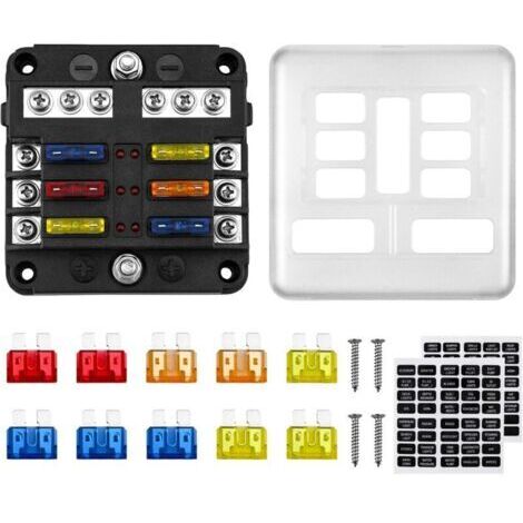 Boîte à Fusibles 6 Voies 12V/32V 100A - avec 10 Fusibles ATO et 6 Voyants LED - Couvercle de Protection + Autocollants - pour Voiture, Bateau, Camping-car (1/5)