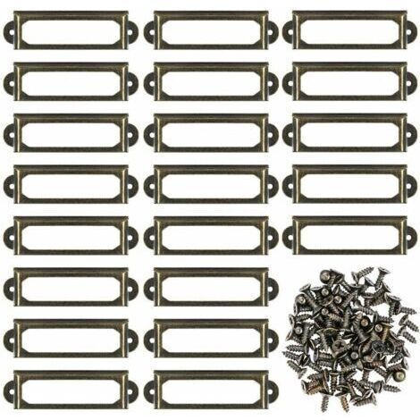 Supports d'Étiquettes Métalliques - Lot de 50 - pour Meubles, Tiroirs, Armoires, Bibliothèque - Plaques Nominatives, Cadres - Dimensions : 60x17 mm - Fixation par Vis Incluses - Couleur Bronze (1/5)