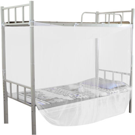 Lit à Baldaquin 4 Poteaux - Dimensions 150x195x170cm - Blanc - Format Jumeau et Queen Size - Structure de Lit avec Ciel de Lit (1/5)