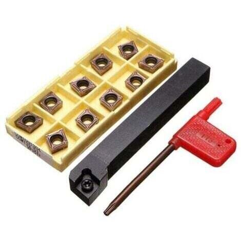 Porte-outil pour Tour à Métaux 12x100mm - Inclut 10 Plaquettes Carbure CCMT09T304-PM + Barre - Accessoire Tournage Métal